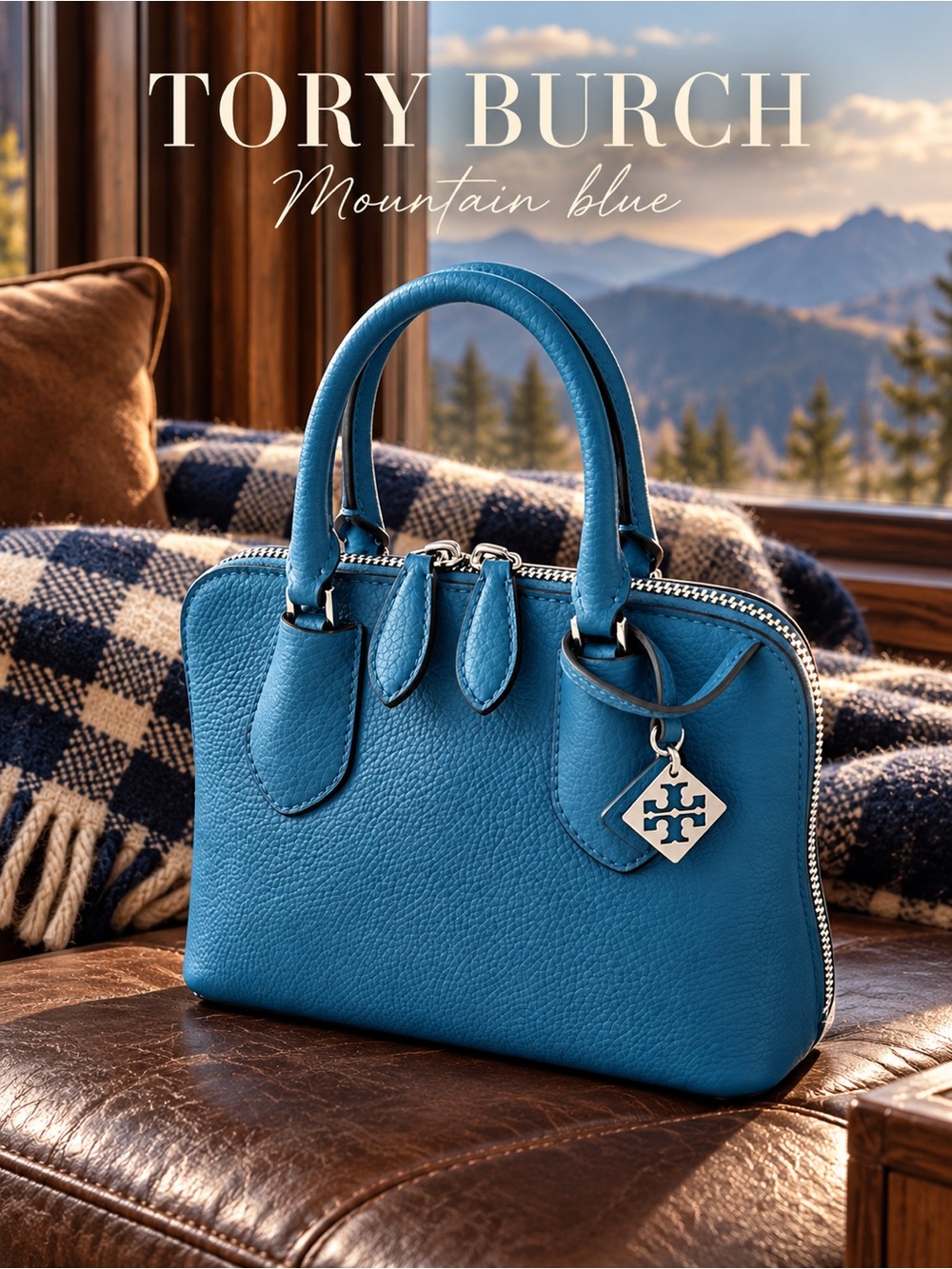 Tory Burch Mini Swing Crossbody Triple-Compartment Satchel Cerulean Blue NEW